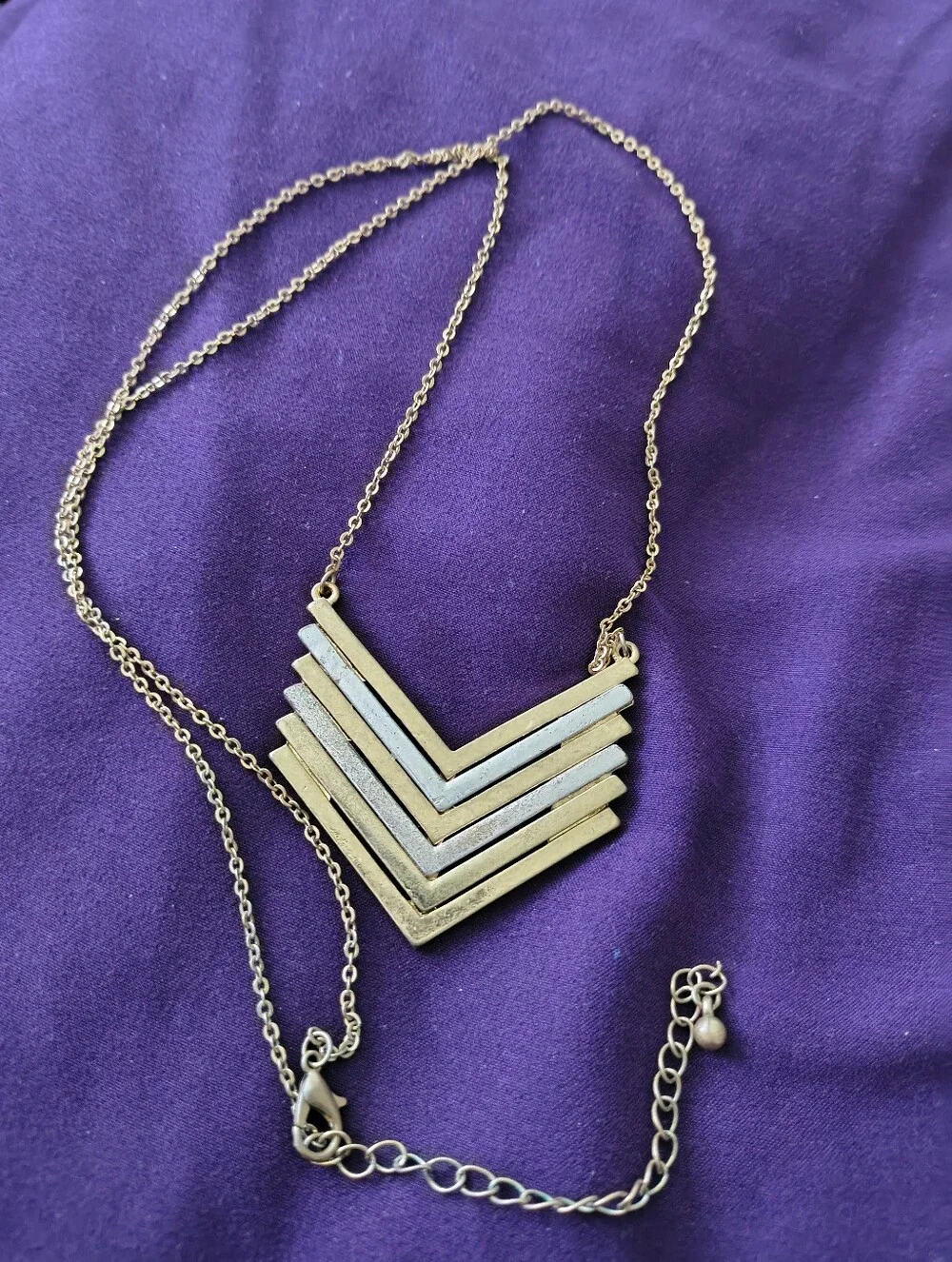 Two Tone Chevron Pattern Long Necklace